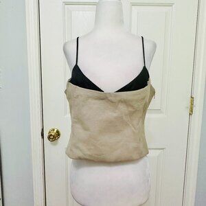 ZARA TWO TONE KHAKI AND BLACK CROPPED CAMISOLE TOP
